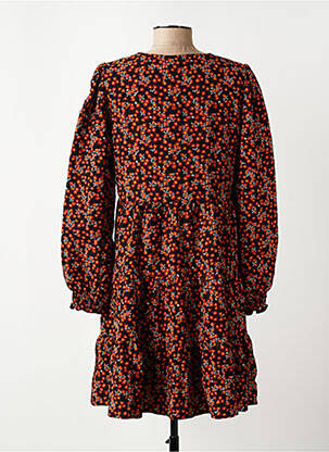 Robe mi-longue imprimé fleurs manches longues orange VERO MODA femme