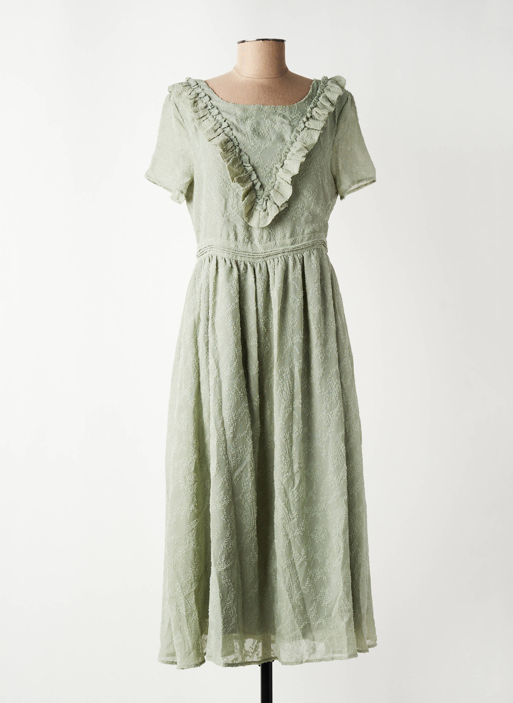 Robe mi-longue manches courtes manches courtes vert ARTLOVE femme
