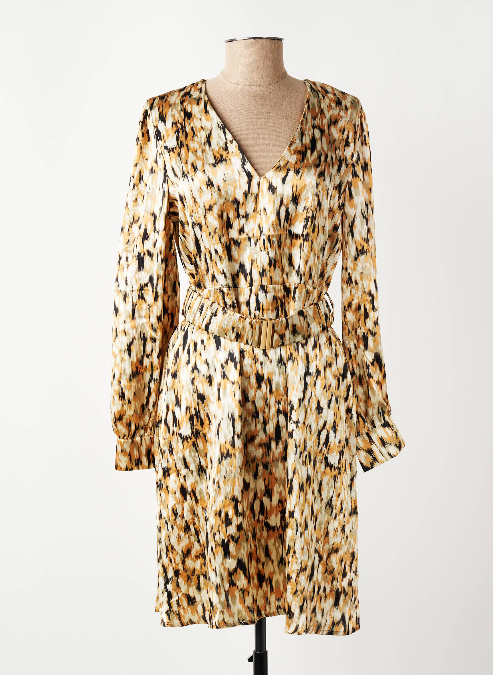 Robe mi-longue imprimé fantaisie manches longues marron VERO MODA femme