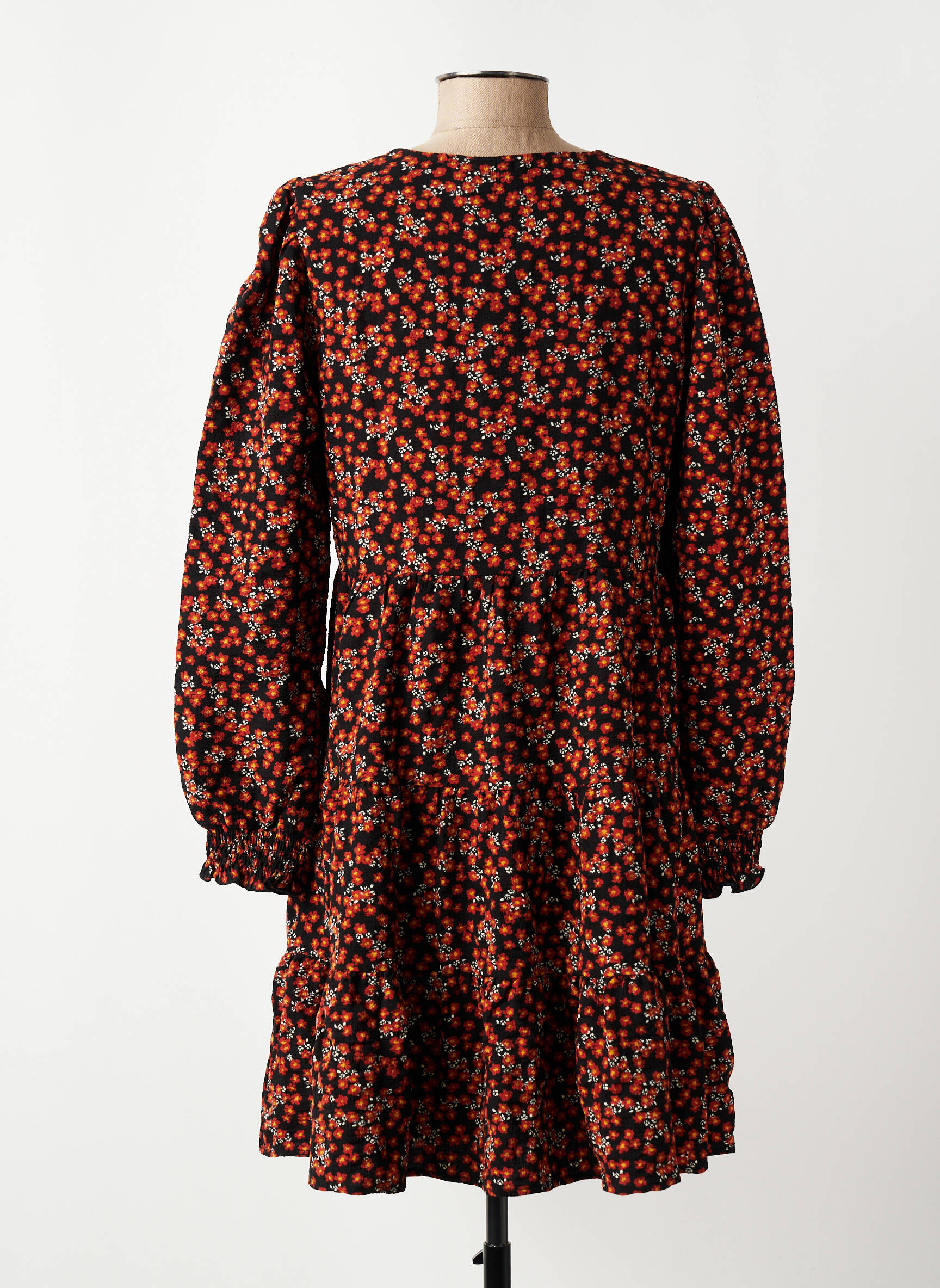Robe mi-longue imprimé fleurs manches longues orange VERO MODA femme