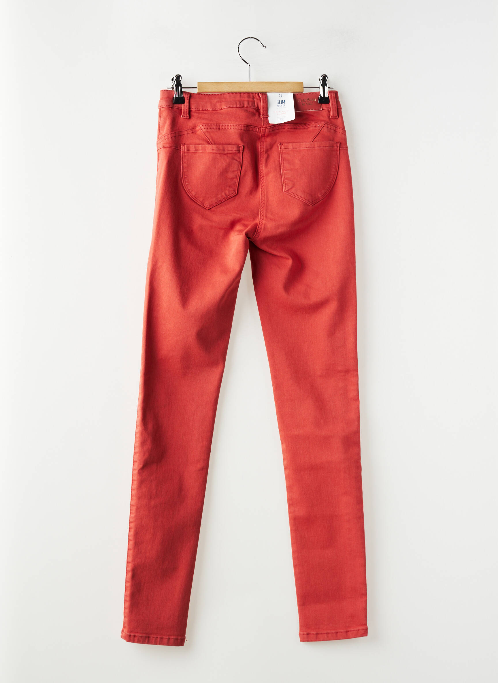 Jeans coupe slim stretch taille normale rose C'EST BEAU LA VIE femme