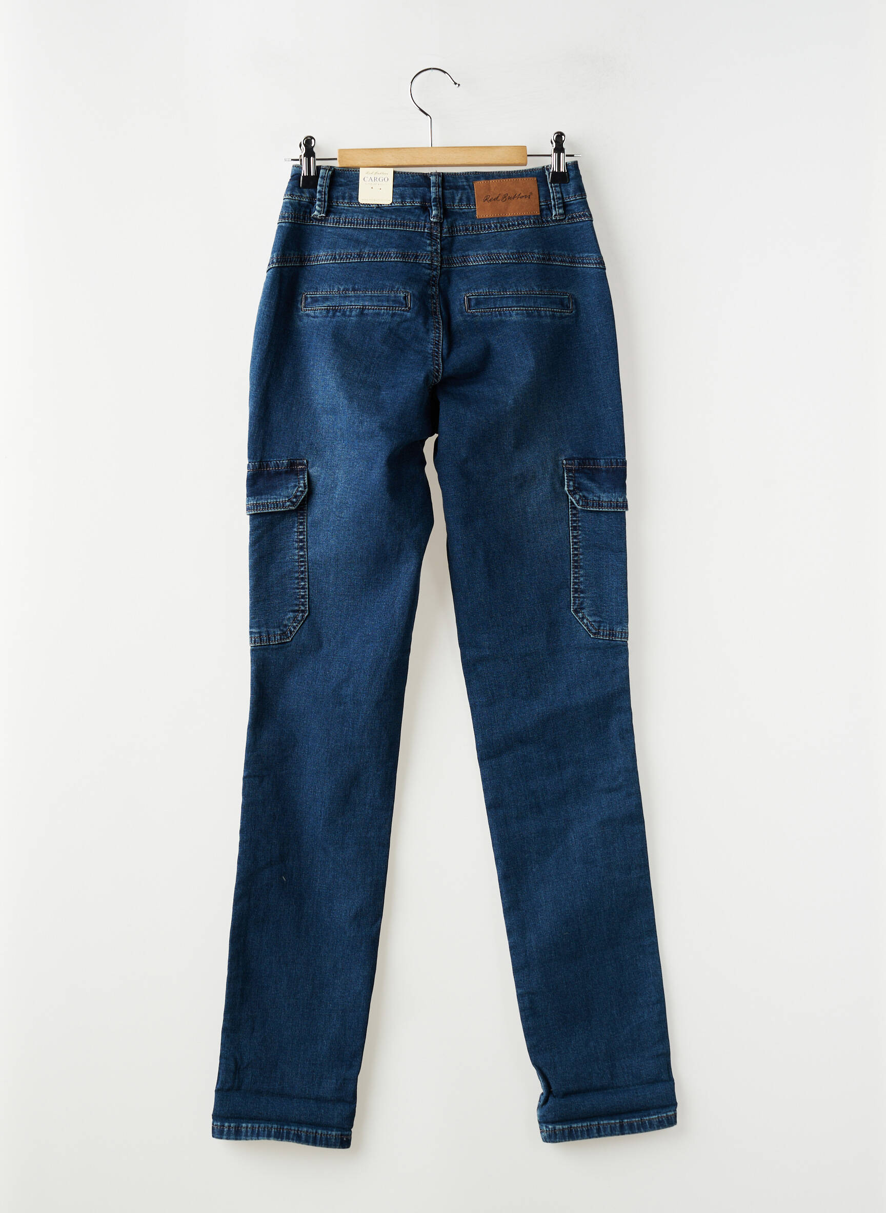 Pantalon cargo slim taille normale bleu RED BUTTON femme