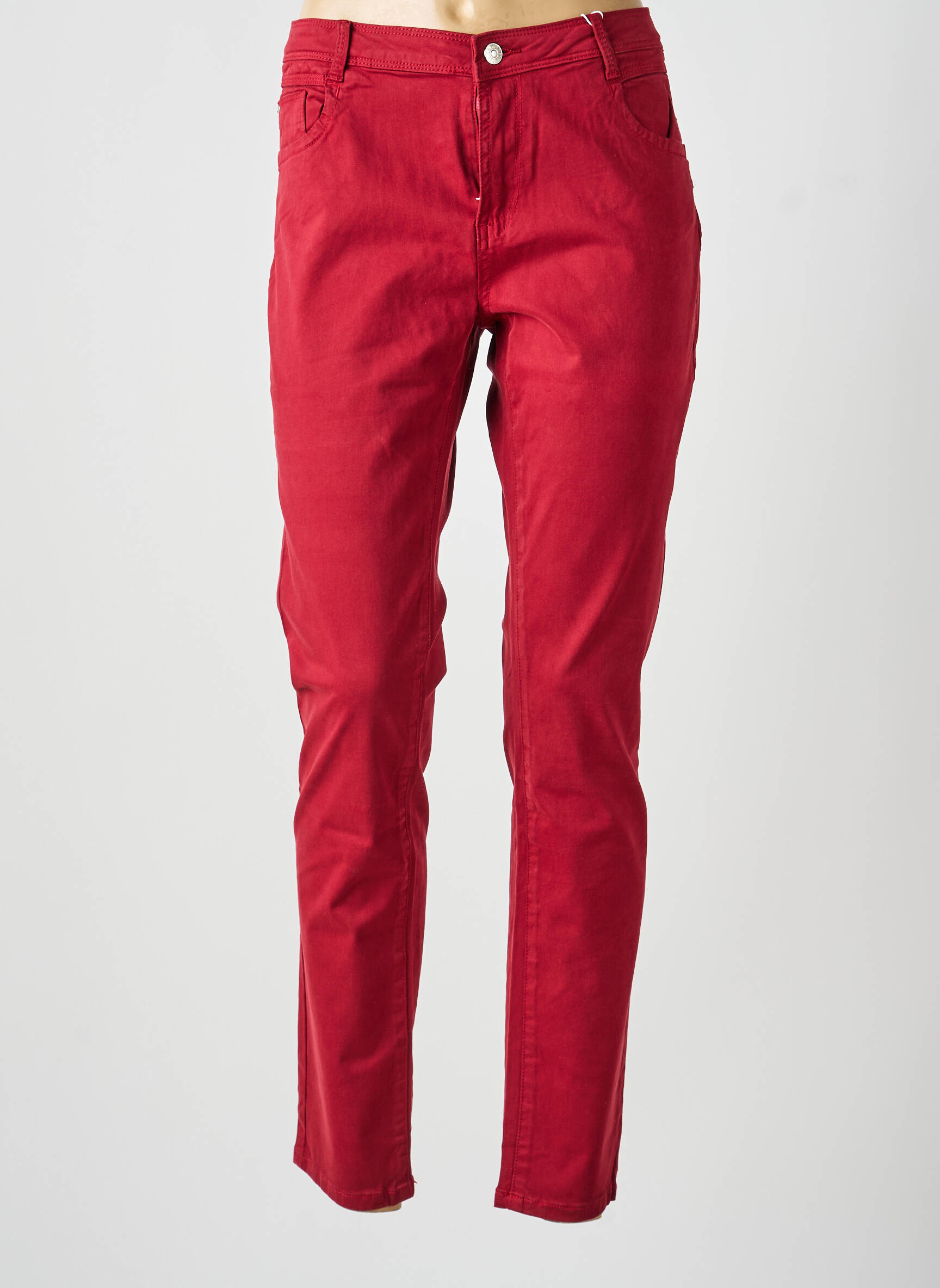 Pantalon slim tissage popeline taille normale rouge C'EST BEAU LA VIE femme
