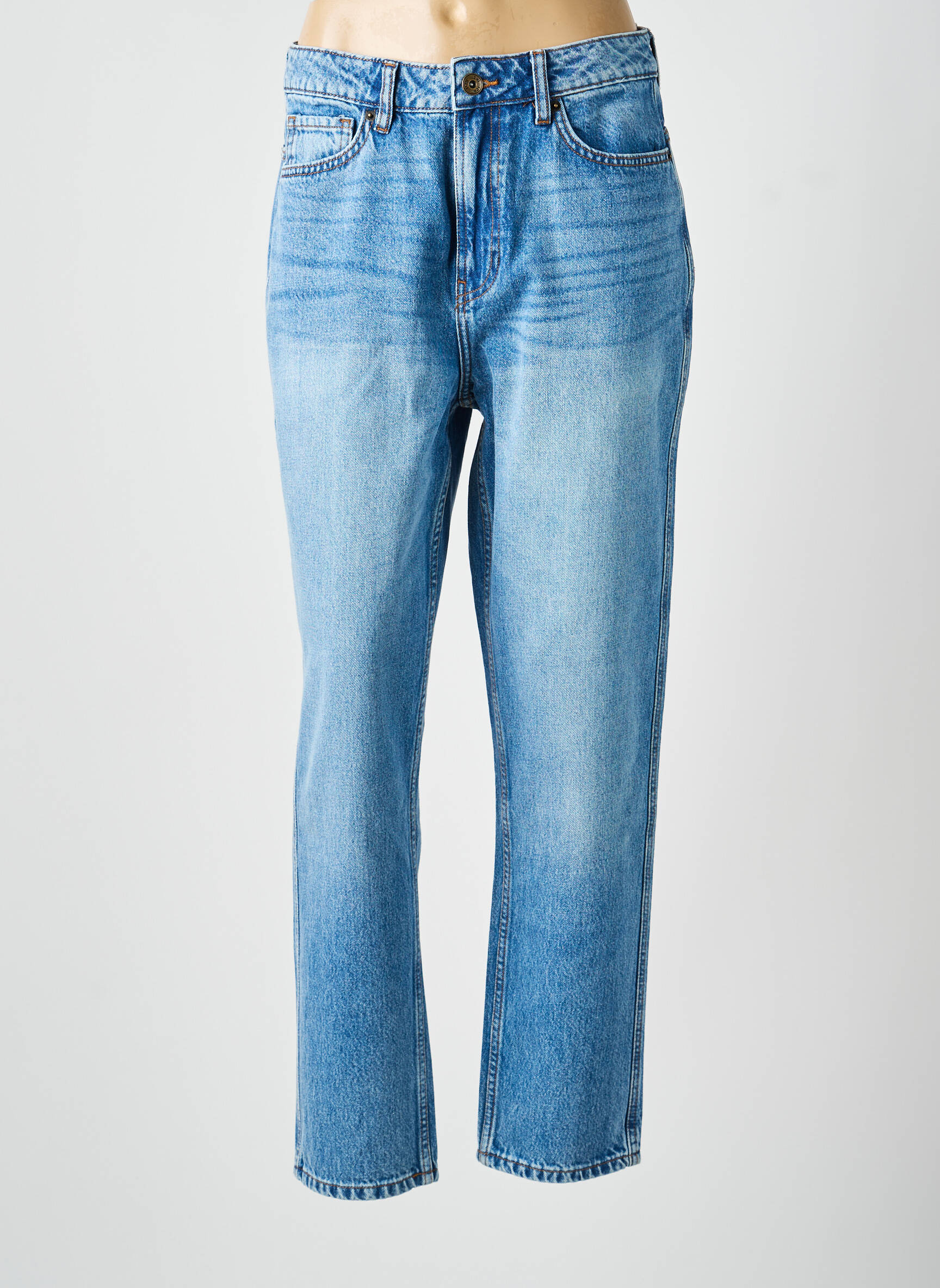 Jeans coupe droite taille haute taille haute bleu ICHI femme