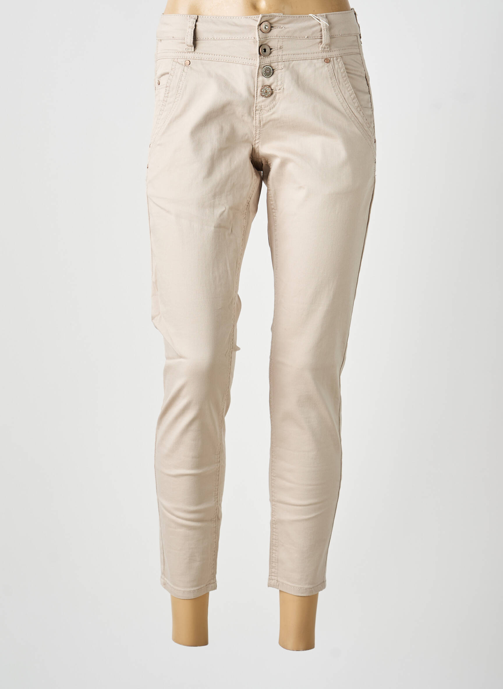 Jeans coupe slim stretch taille normale beige CREAM femme