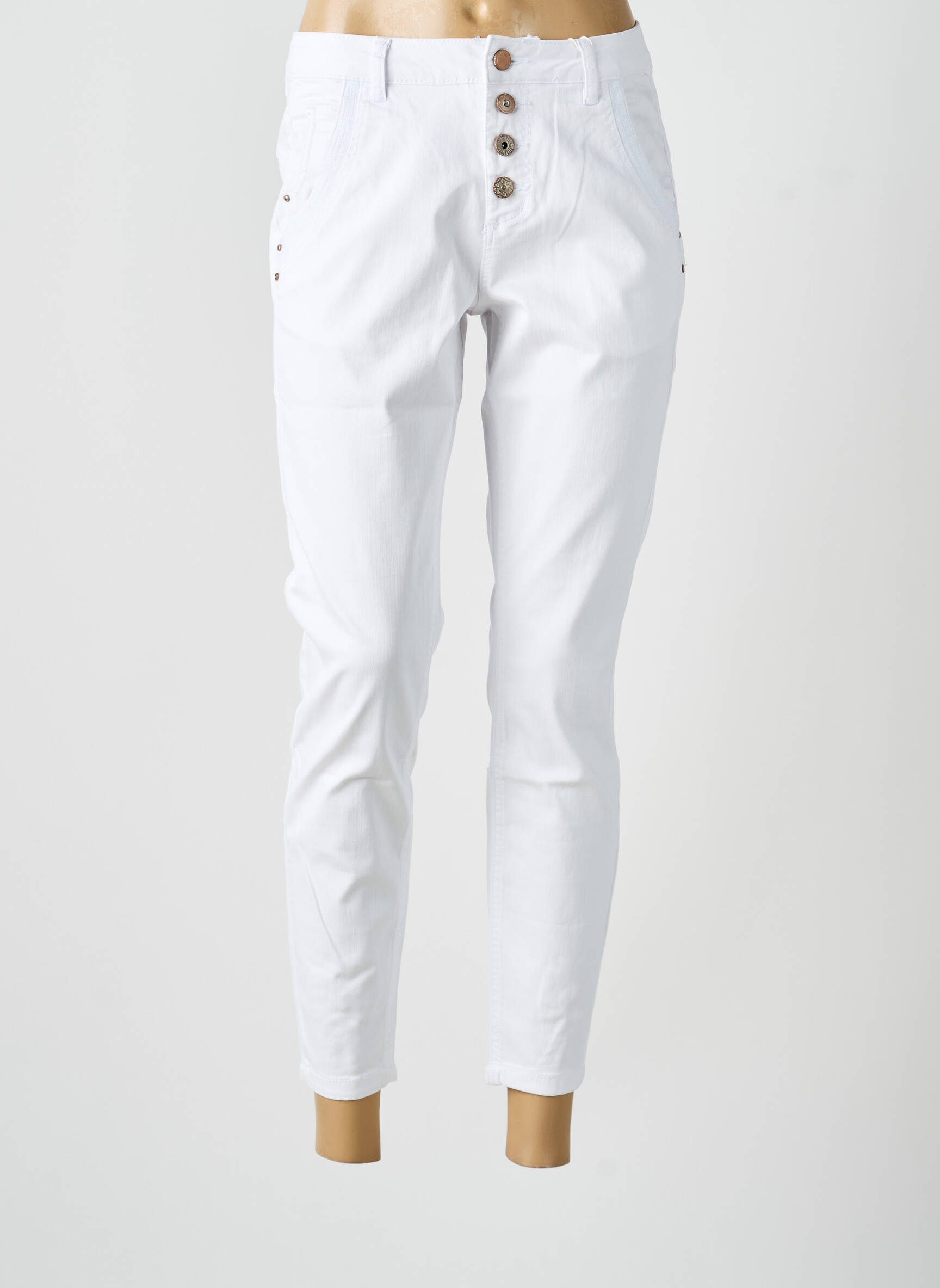 Jeans coupe slim stretch taille normale blanc CREAM femme