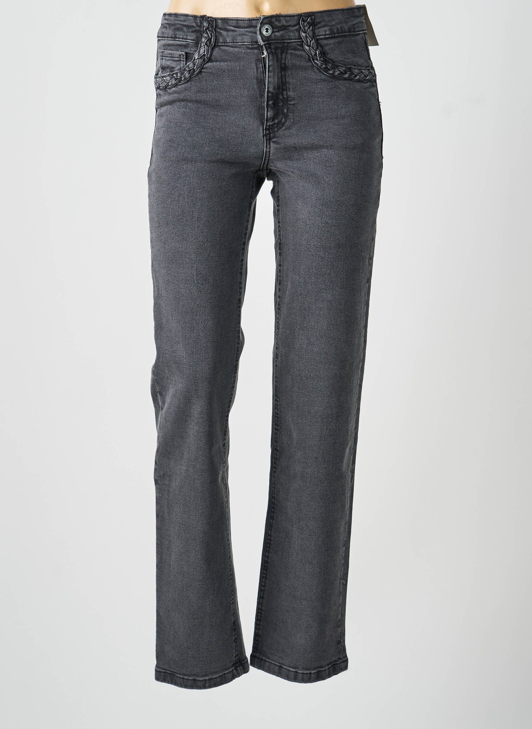 Jeans coupe droite taille haute taille haute gris ICHI femme