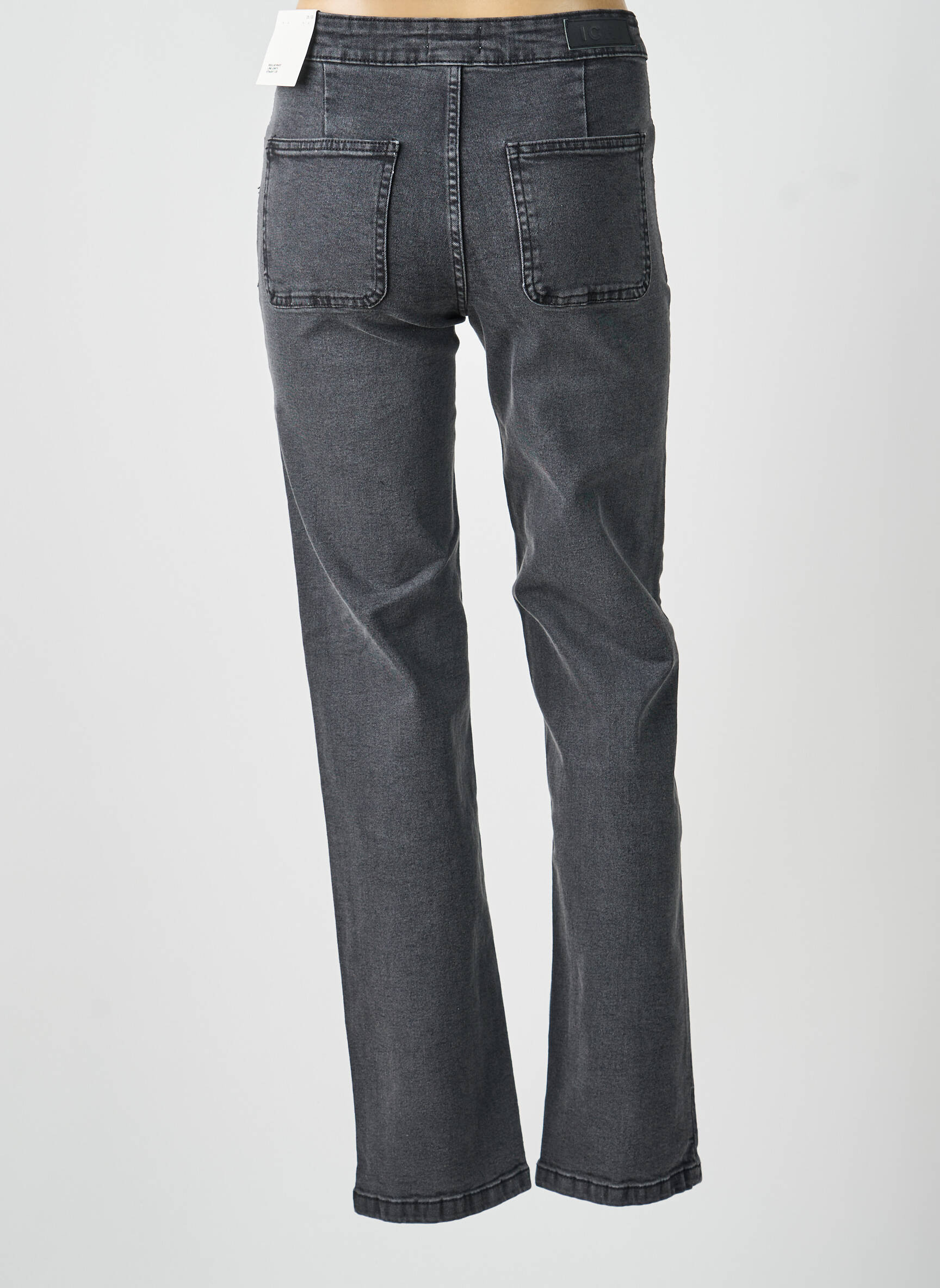 Jeans coupe droite taille haute taille haute gris ICHI femme