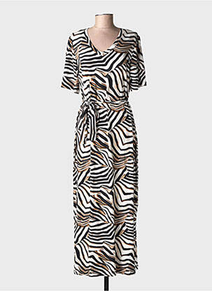 Robe longue imprimé fantaisie manches courtes noir GEISHA femme