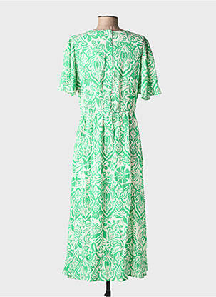 Robe mi-longue imprimé fantaisie manches courtes vert ICHI femme