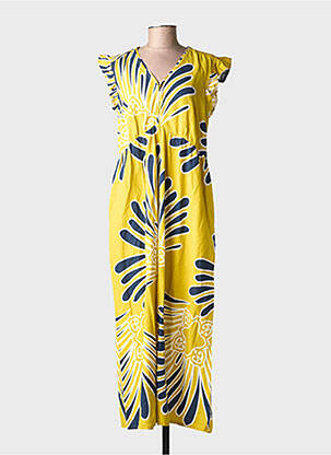 Robe longue imprimé fantaisie manches courtes jaune WHITE STUFF femme
