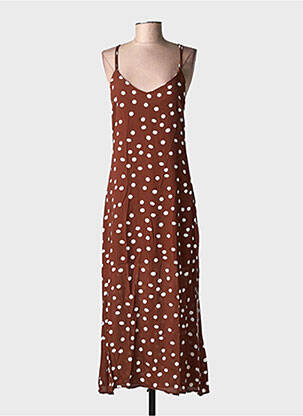 Robe mi-longue tissage crêpe fines bretelles marron FREEMAN T.PORTER femme