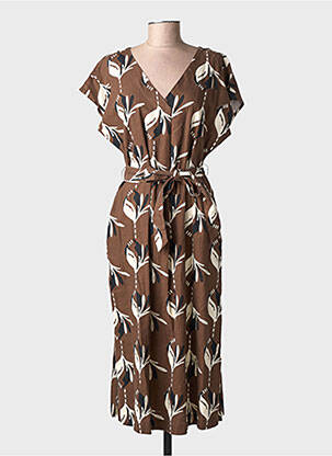 Robe mi-longue imprimé fantaisie manches courtes marron WHITE STUFF femme