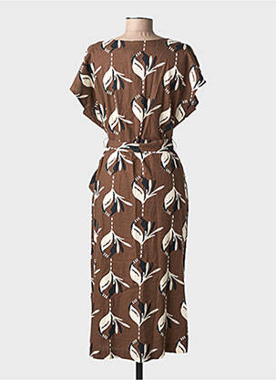 Robe mi-longue imprimé fantaisie manches courtes marron WHITE STUFF femme
