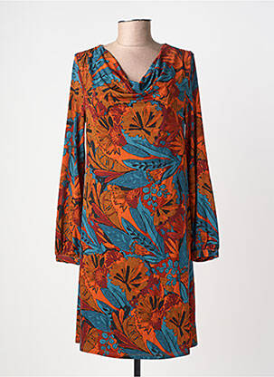 Robe mi-longue imprimé fantaisie manches longues orange SURKANA femme