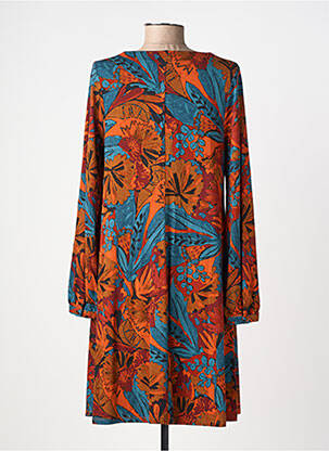 Robe mi-longue imprimé fantaisie manches longues orange SURKANA femme