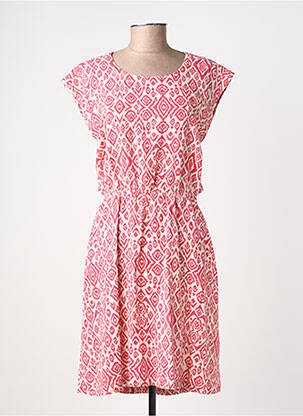 Robe mi-longue imprimé fantaisie manches courtes rose ICHI femme