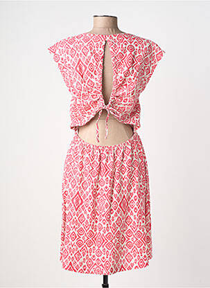 Robe mi-longue imprimé fantaisie manches courtes rose ICHI femme