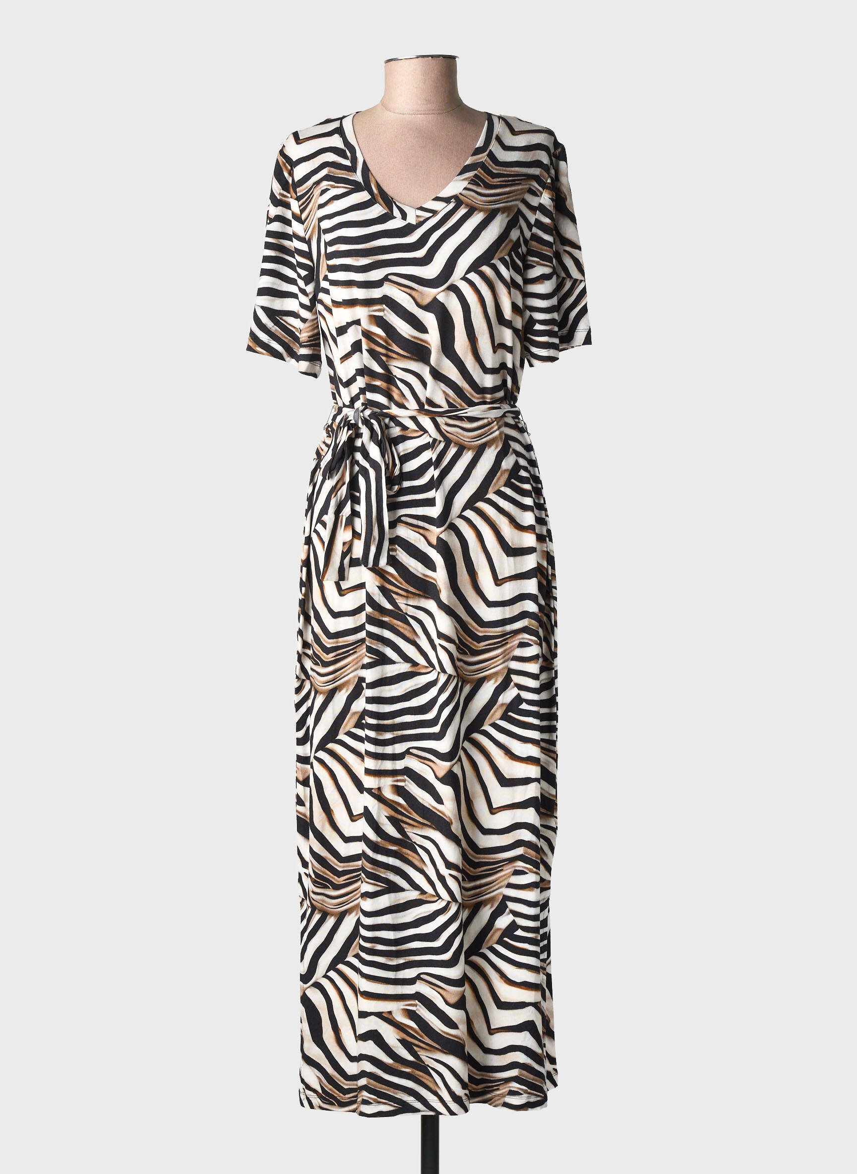 Robe longue imprimé fantaisie manches courtes noir GEISHA femme