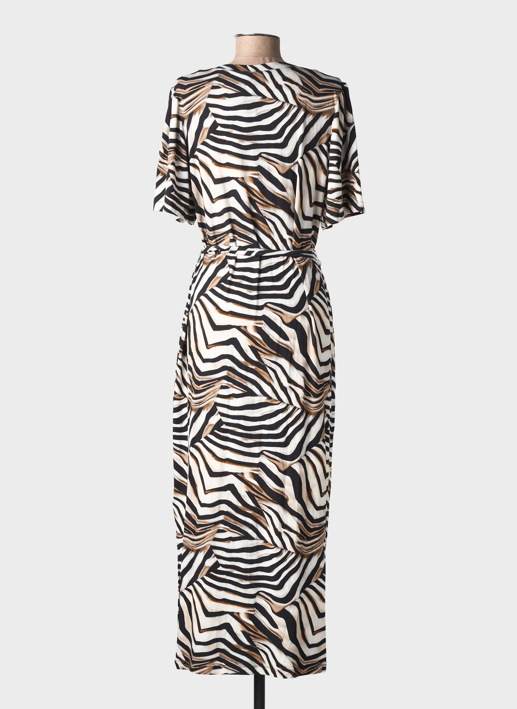 Robe longue imprimé fantaisie manches courtes noir GEISHA femme