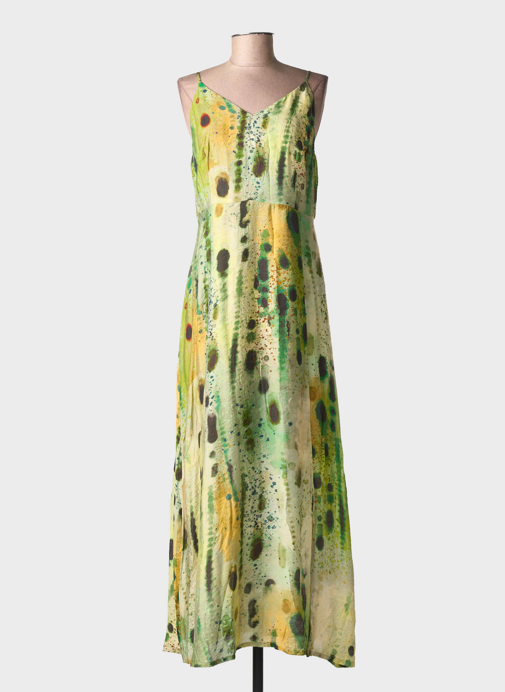 Robe longue imprimé fantaisie sans manche vert SURKANA femme