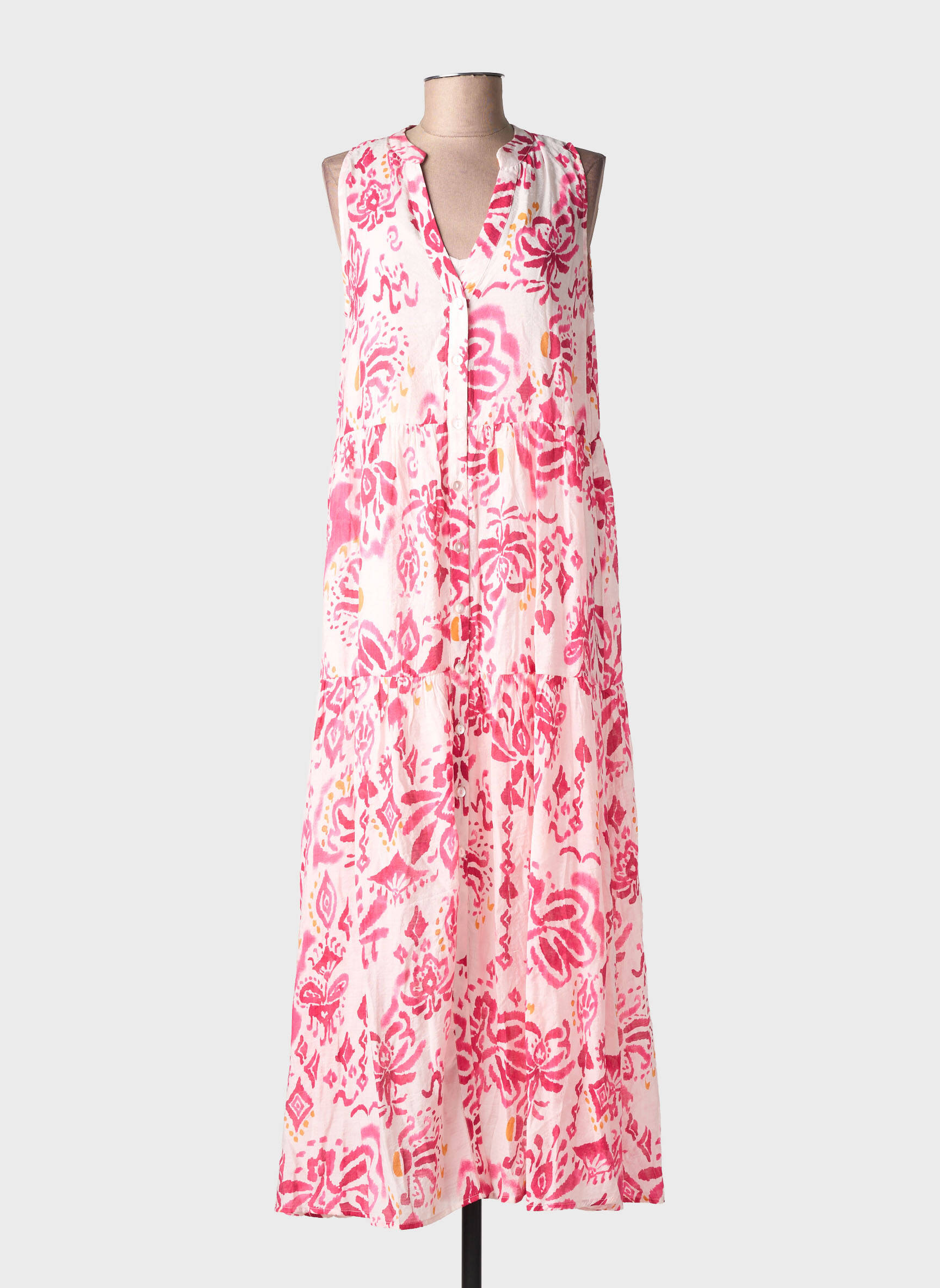 Robe longue tissage popeline sans manche rose SURKANA femme