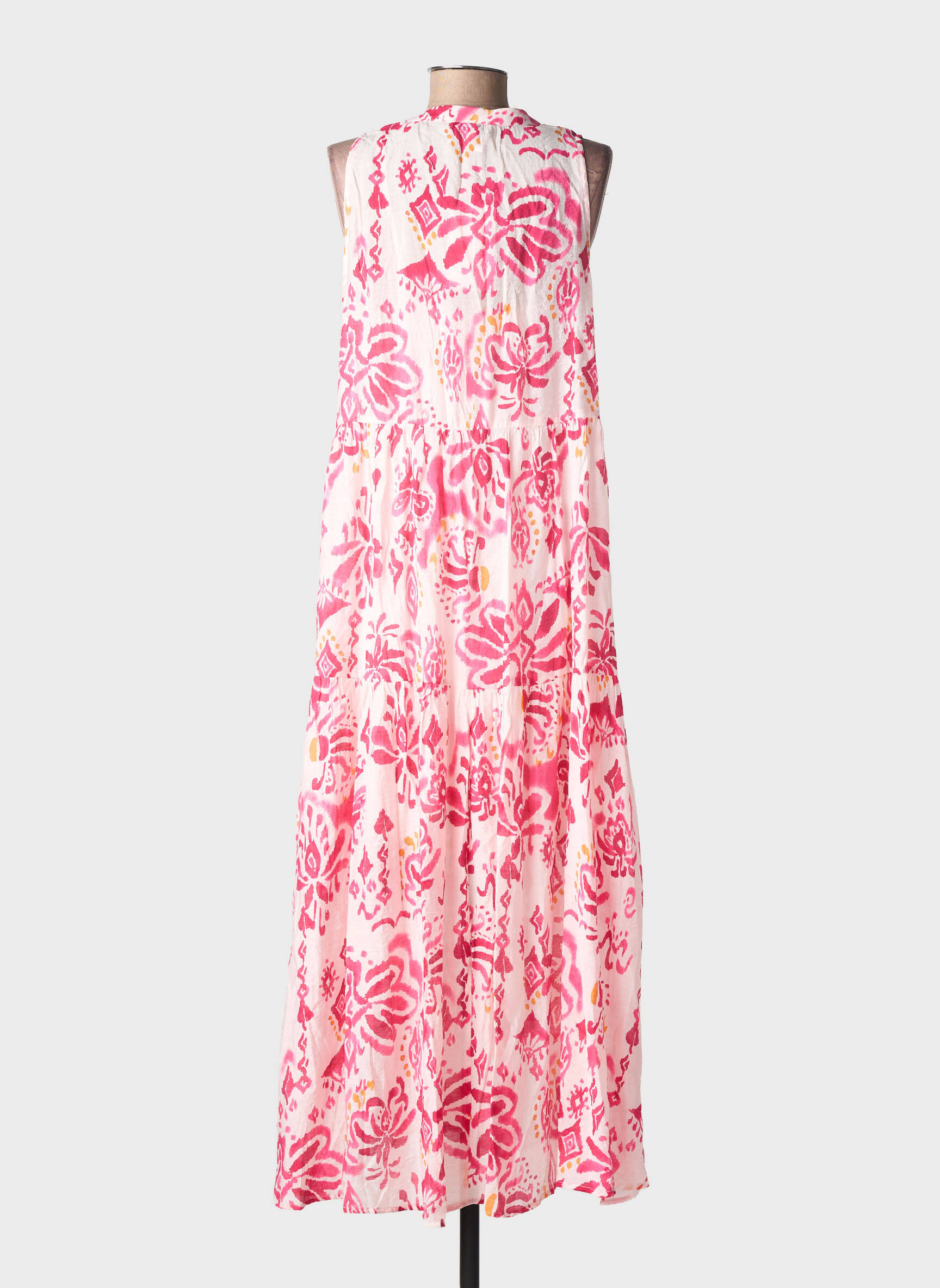 Robe longue tissage popeline sans manche rose SURKANA femme