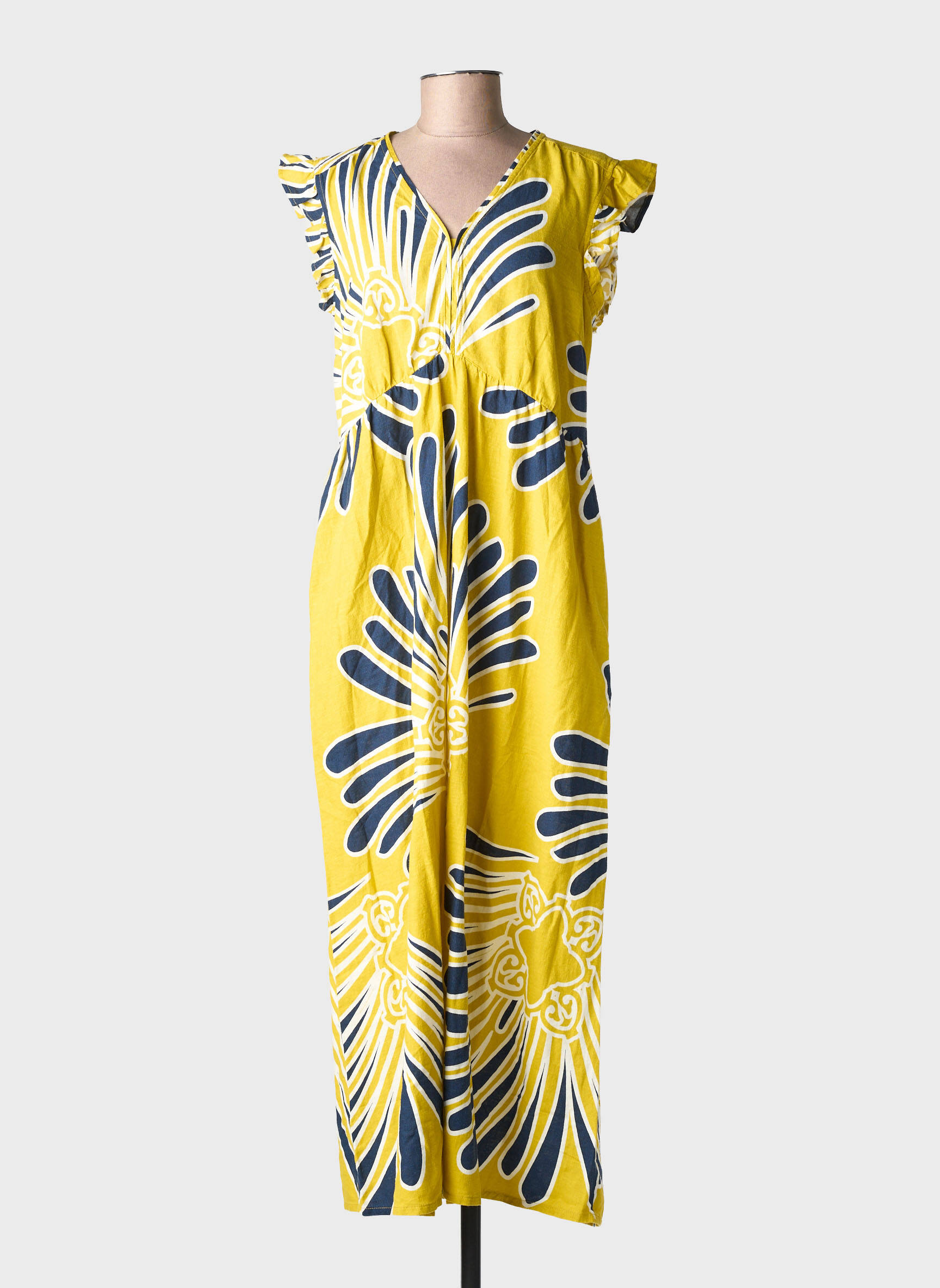 Robe longue imprimé fantaisie manches courtes jaune WHITE STUFF femme