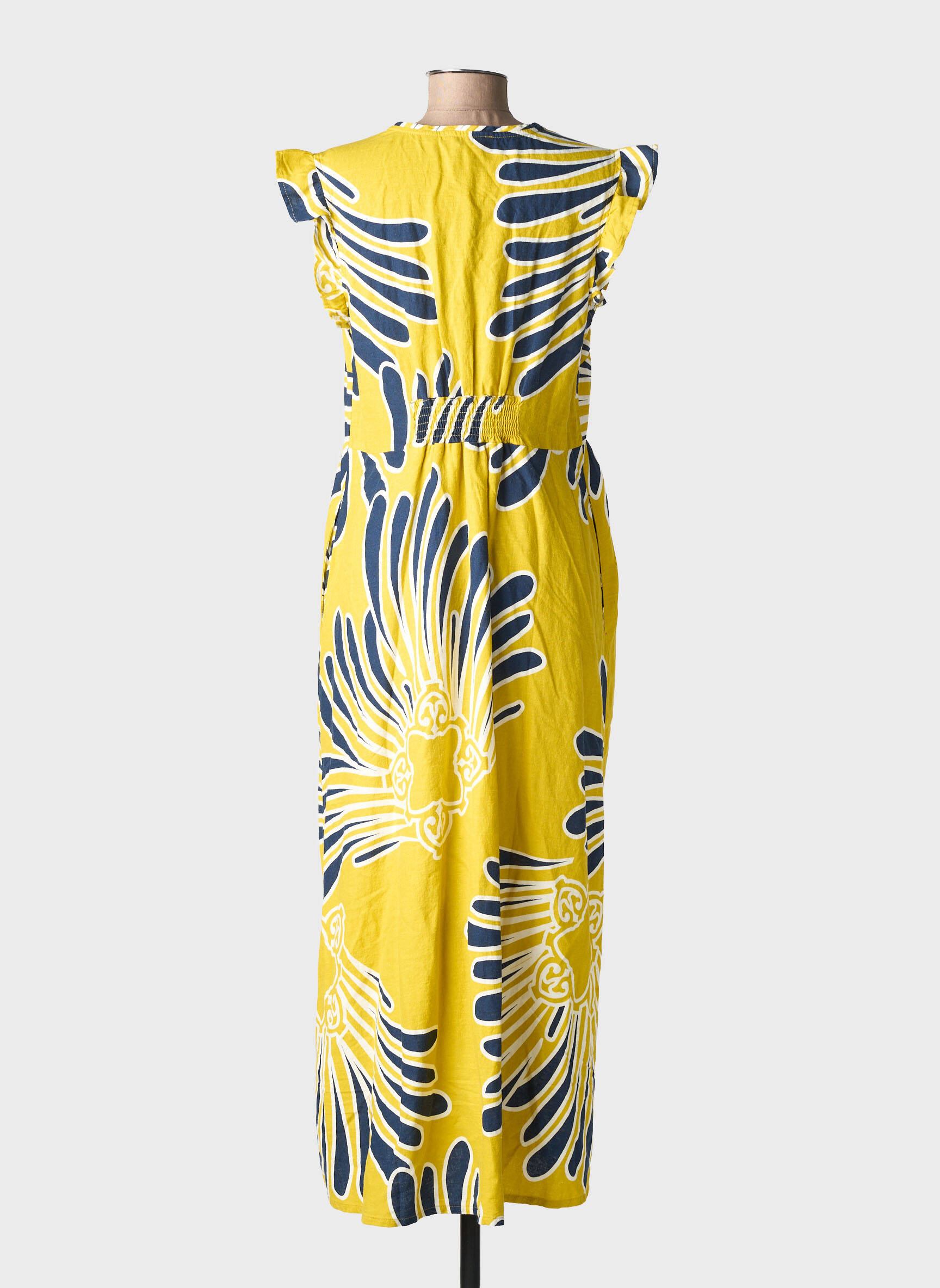 Robe longue imprimé fantaisie manches courtes jaune WHITE STUFF femme