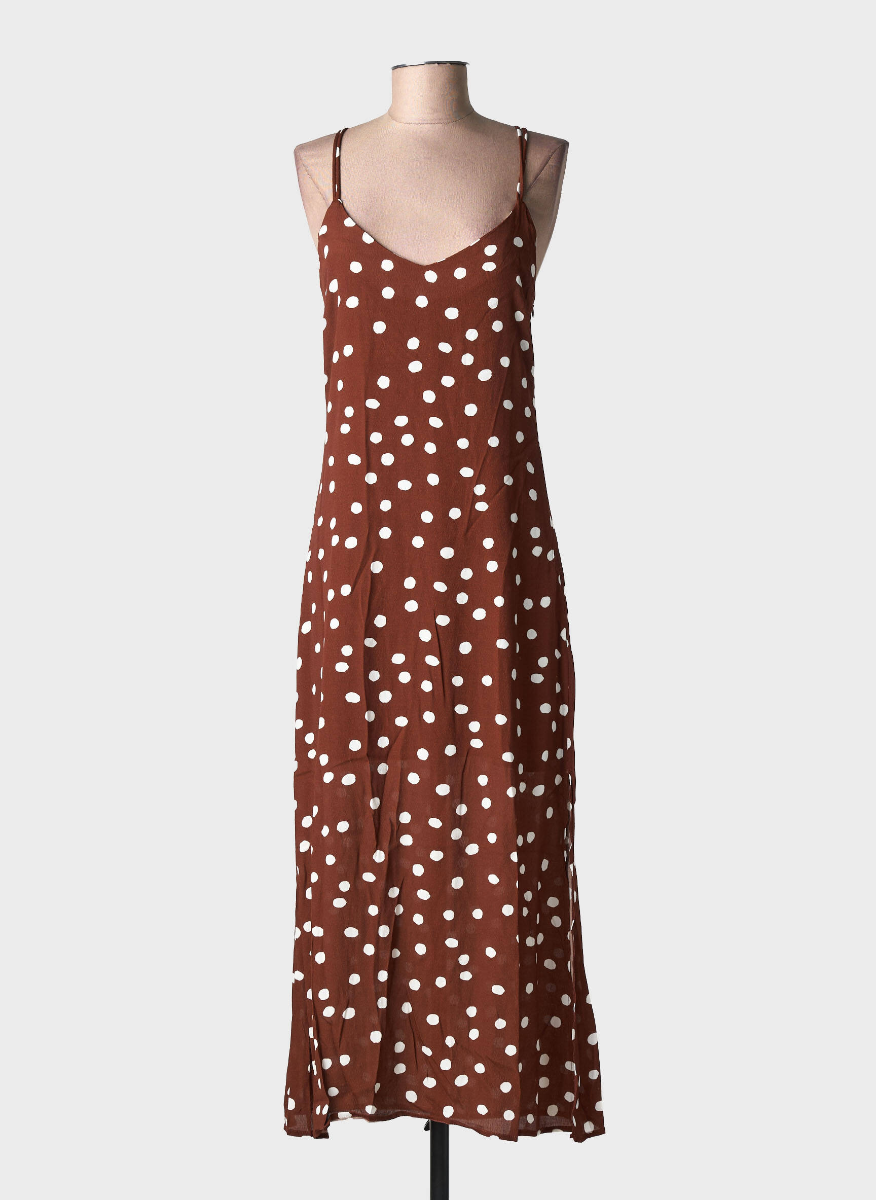 Robe mi-longue tissage crêpe fines bretelles marron FREEMAN T.PORTER femme