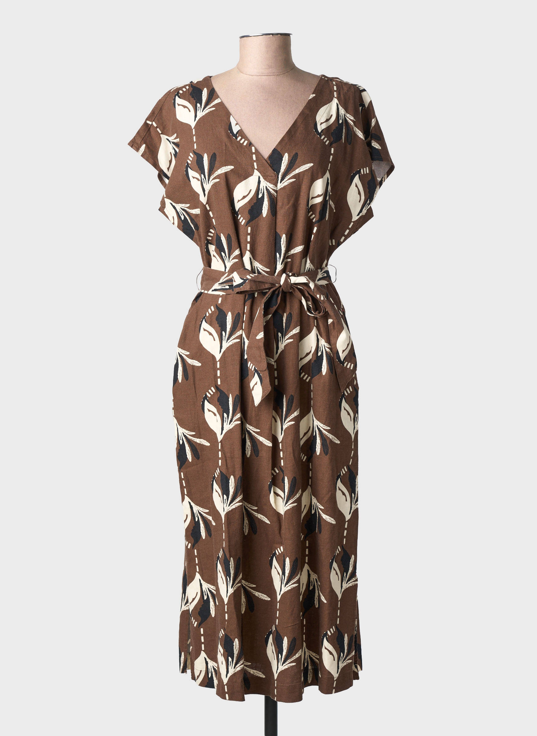 Robe mi-longue imprimé fantaisie manches courtes marron WHITE STUFF femme