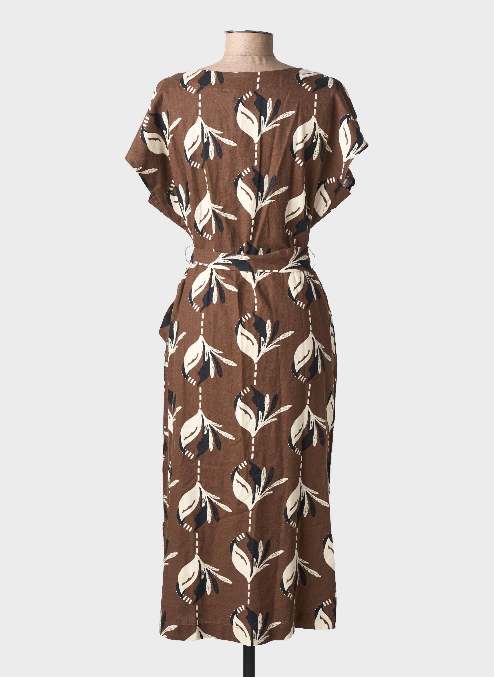 Robe mi-longue imprimé fantaisie manches courtes marron WHITE STUFF femme