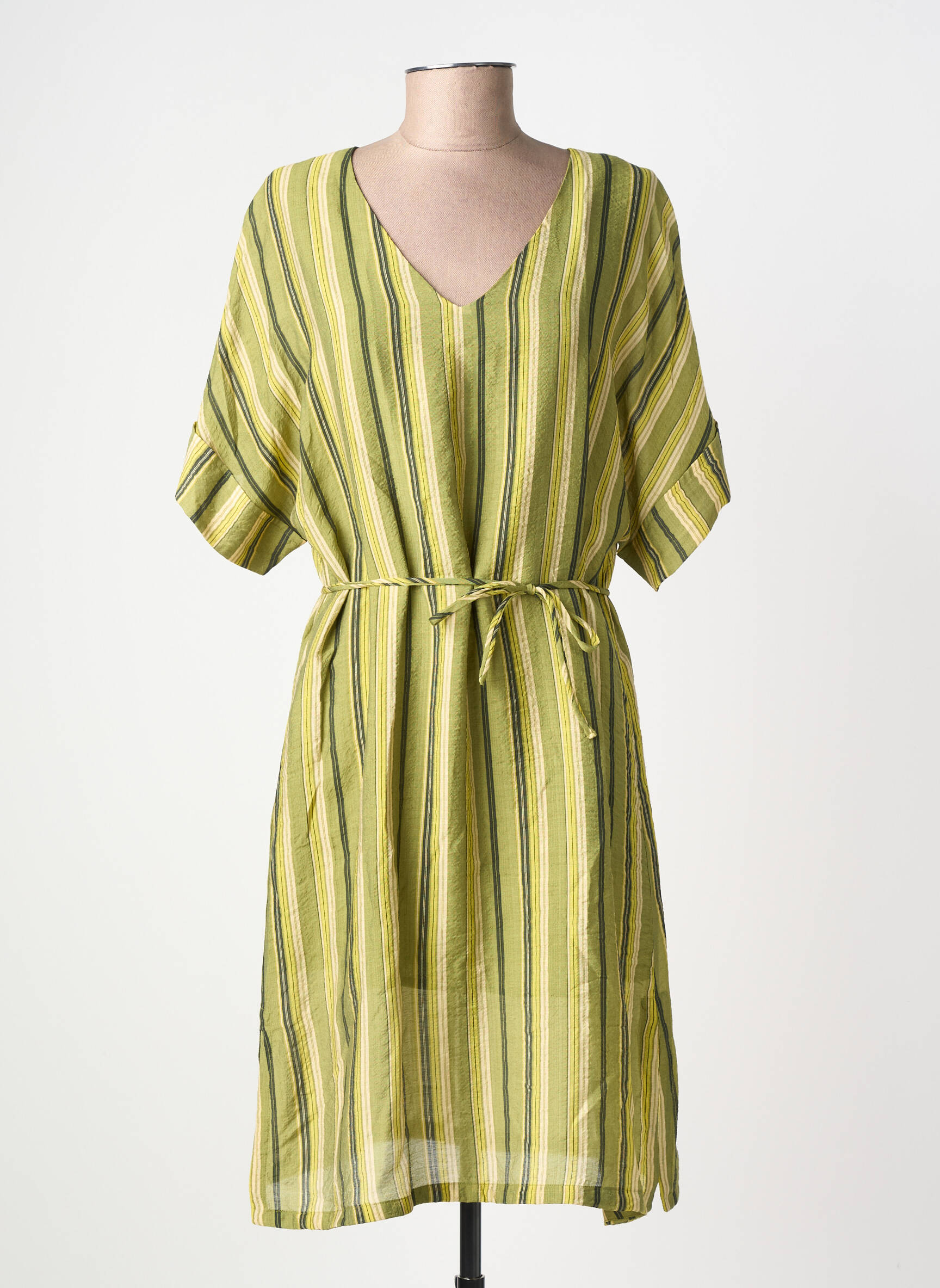 Robe mi-longue manches courtes manches courtes vert SURKANA femme
