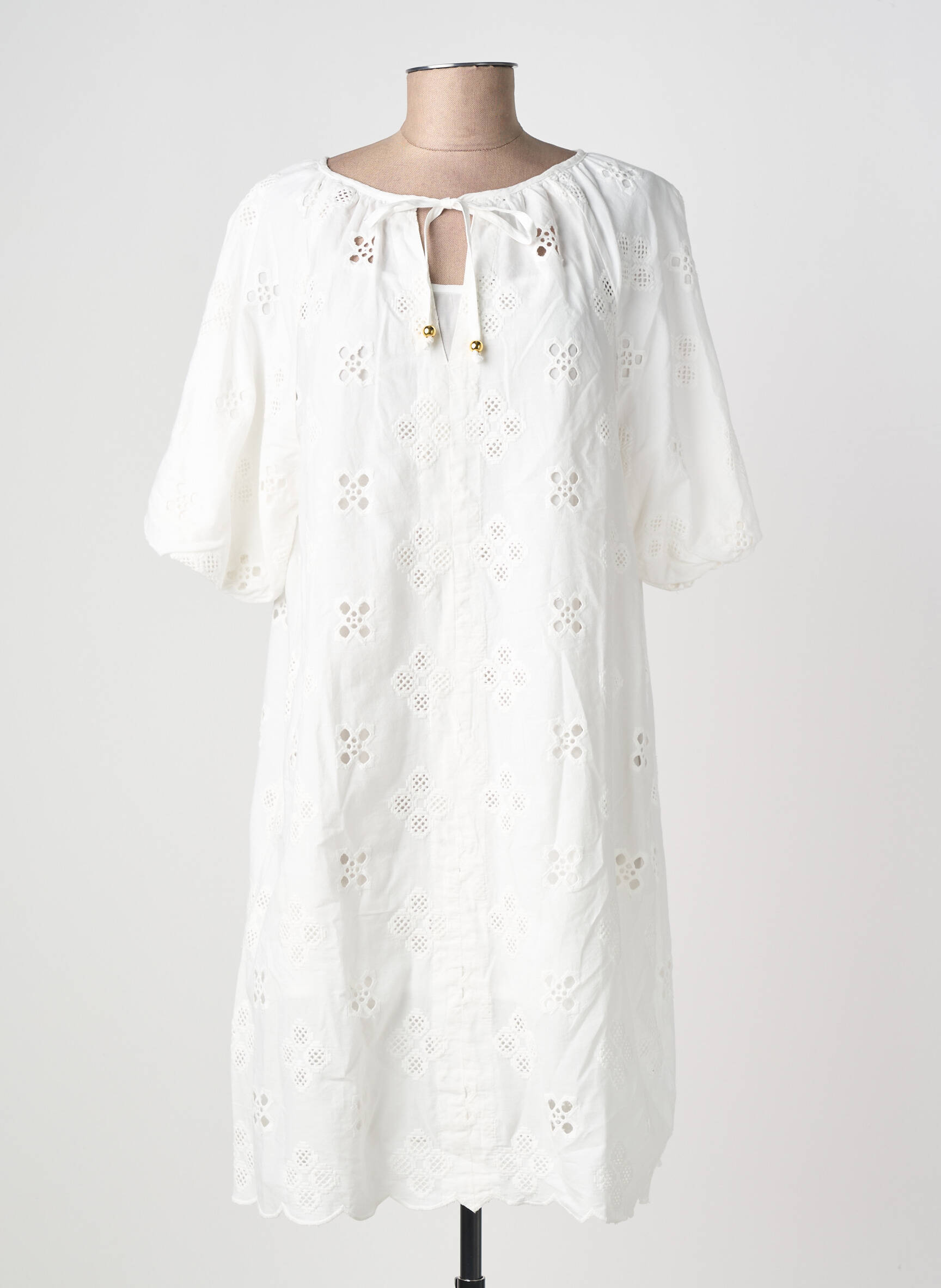 Robe mi-longue manches courtes manches courtes blanc RINO & PELLE femme