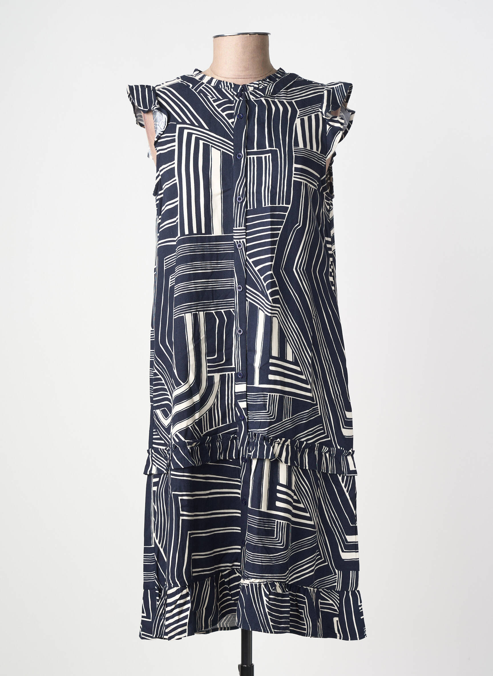 Robe mi-longue imprimé fantaisie manches courtes bleu STREET ONE femme