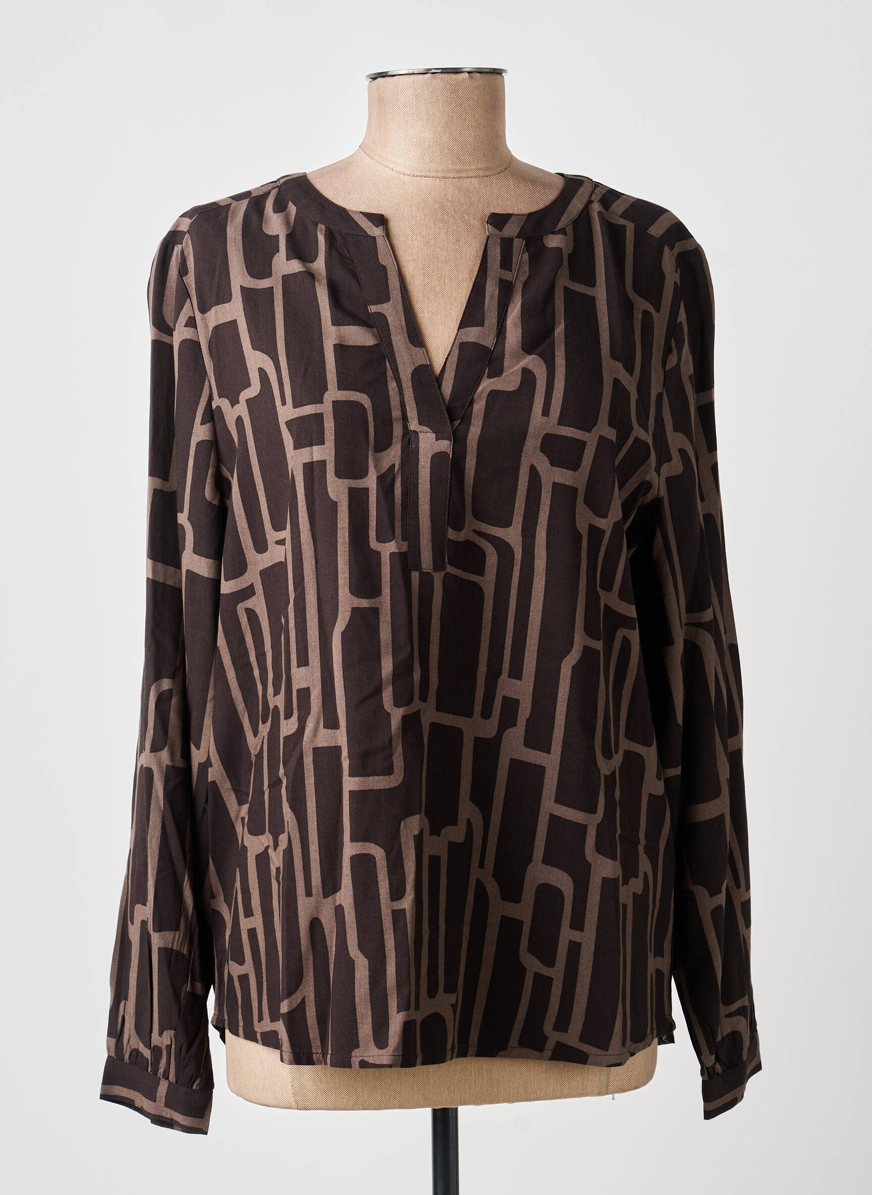 Blouse tissage popeline manches longues marron STREET ONE femme
