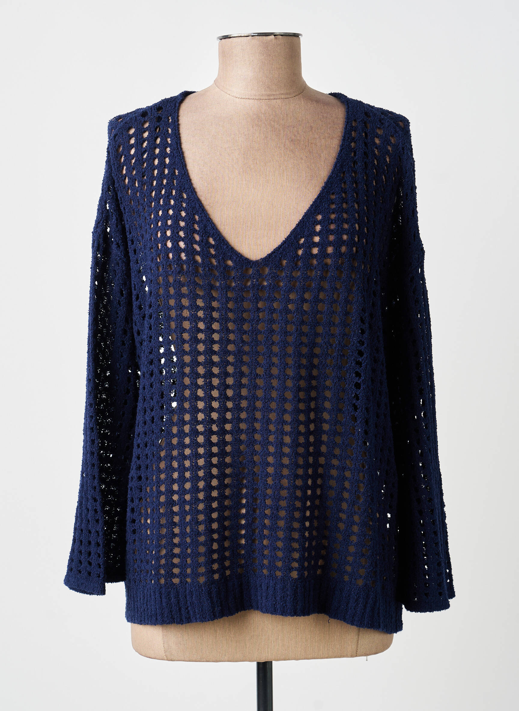 Pull col v manches longues bleu SURKANA femme