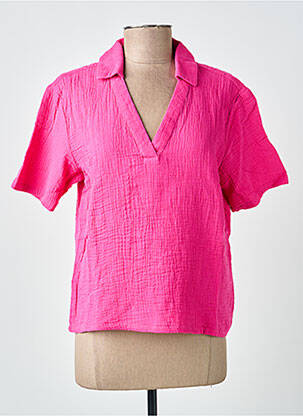 Blouse tissage crêpe manches courtes rose ICHI femme