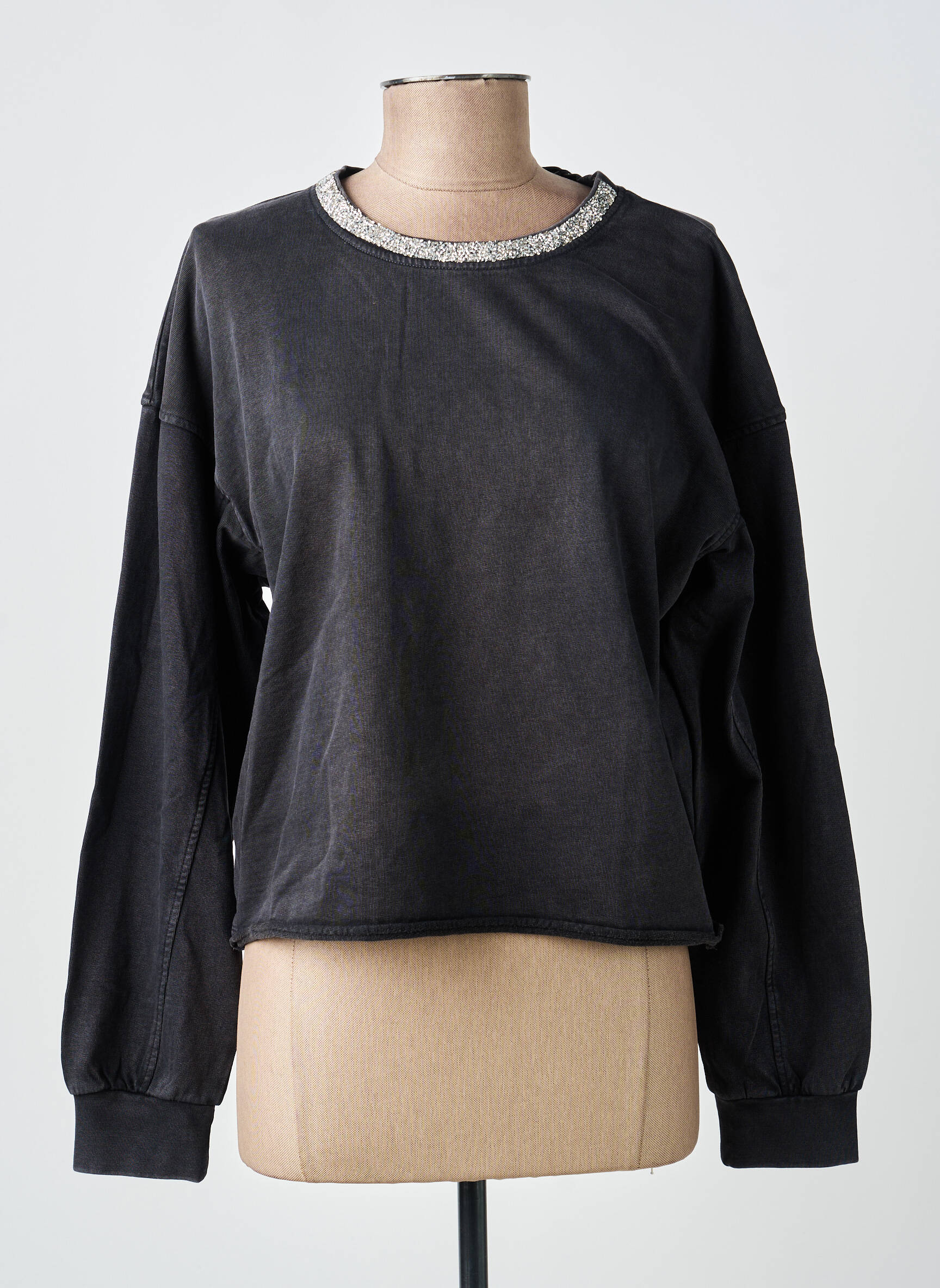 Sweat-shirt coupe over-size manches longues gris ICHI femme