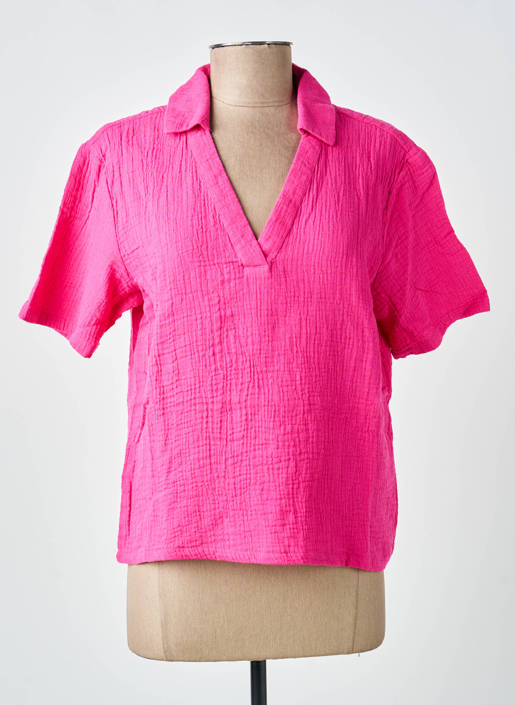 Blouse tissage crêpe manches courtes rose ICHI femme