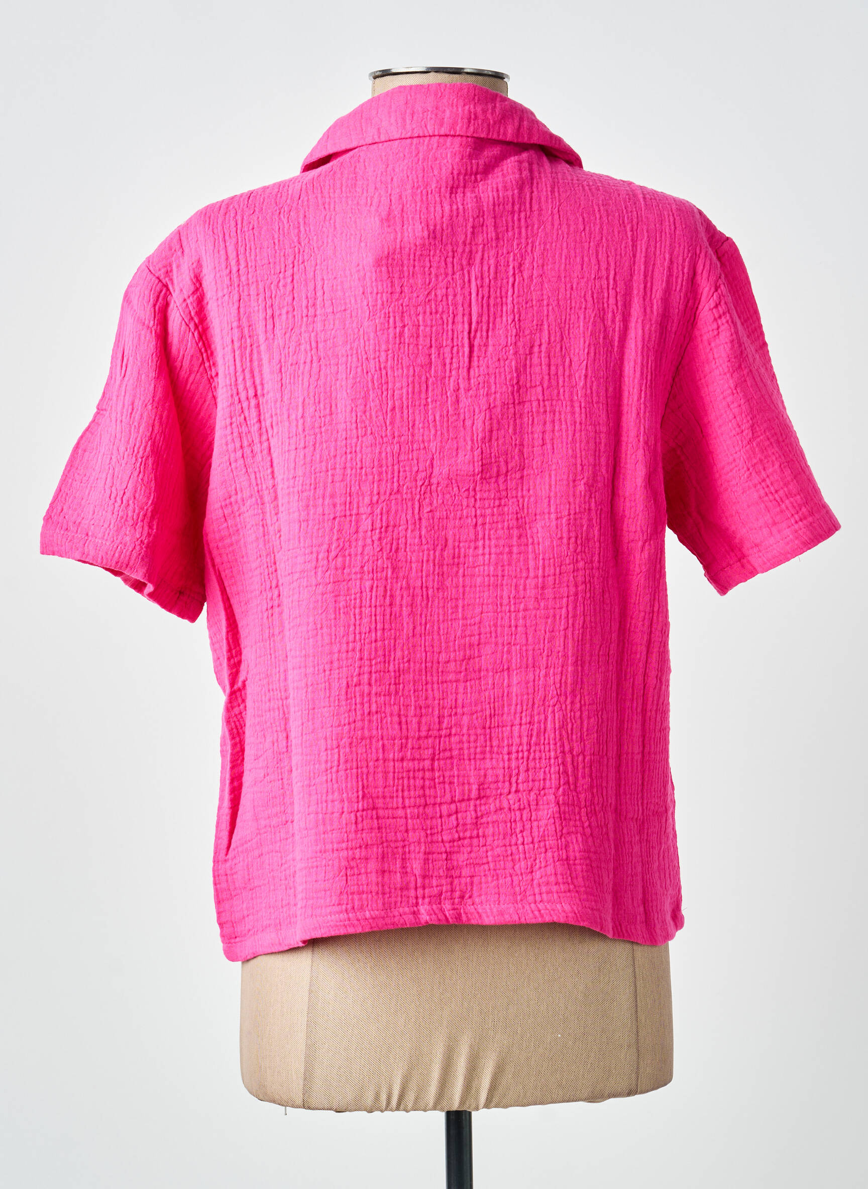 Blouse tissage crêpe manches courtes rose ICHI femme