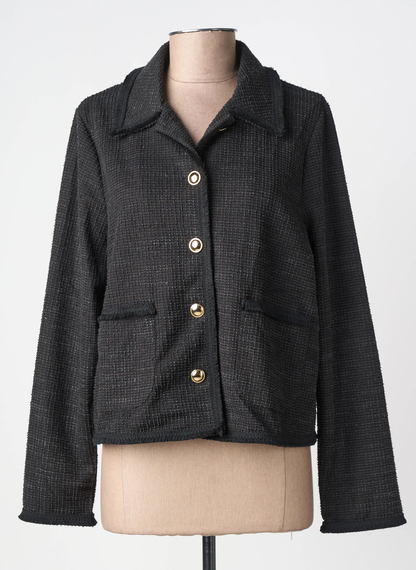 Veste casual col tailleur noir ICHI femme