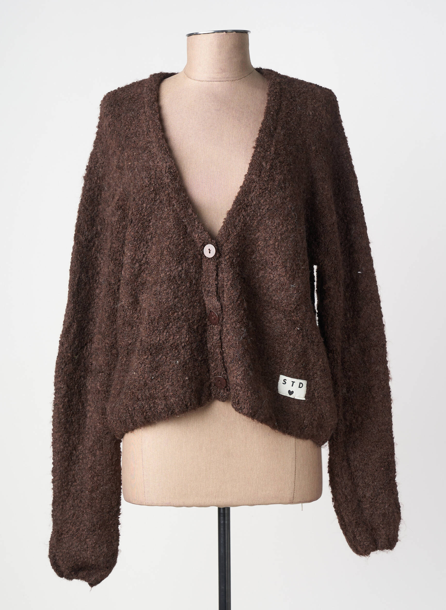 Gilet manches longues resserrée sur le bas marron ICHI femme