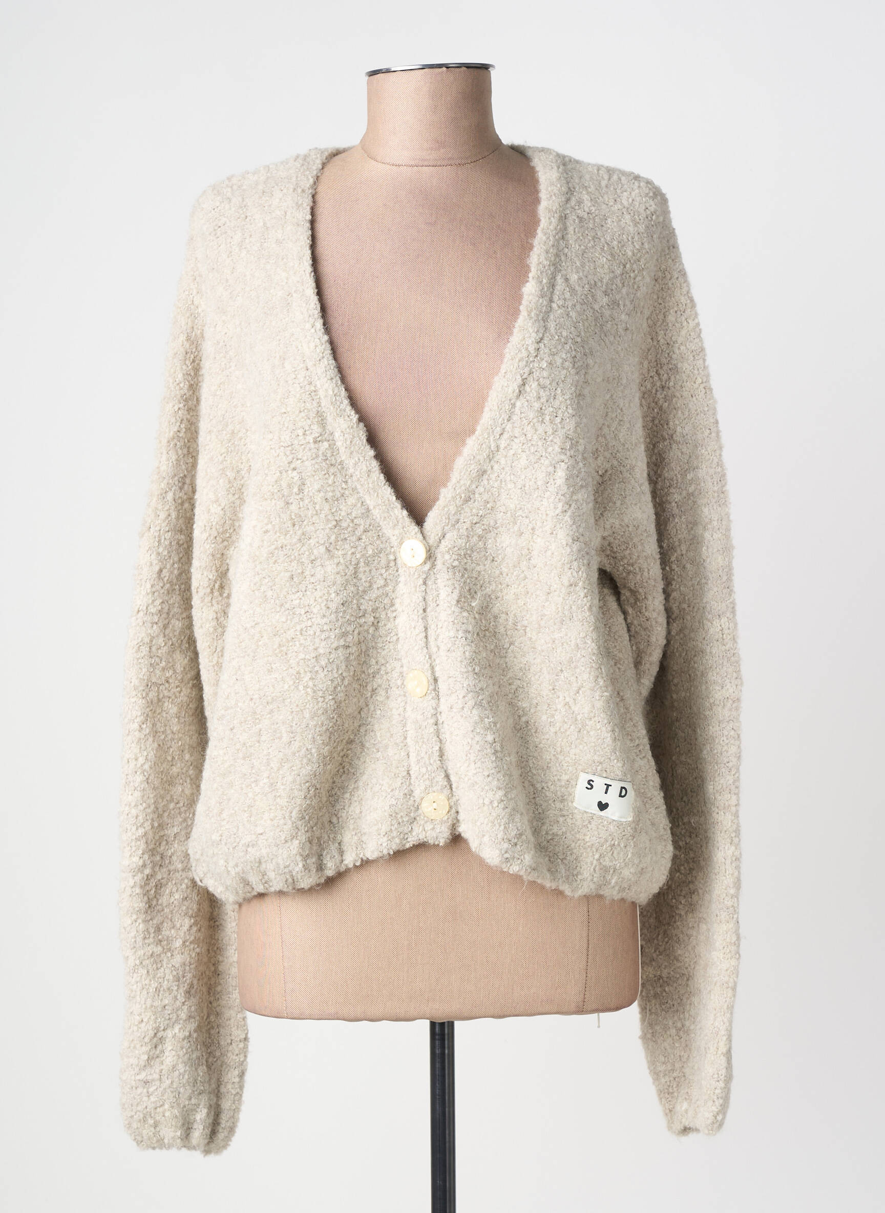 Gilet manches longues resserrée sur le bas beige ICHI femme
