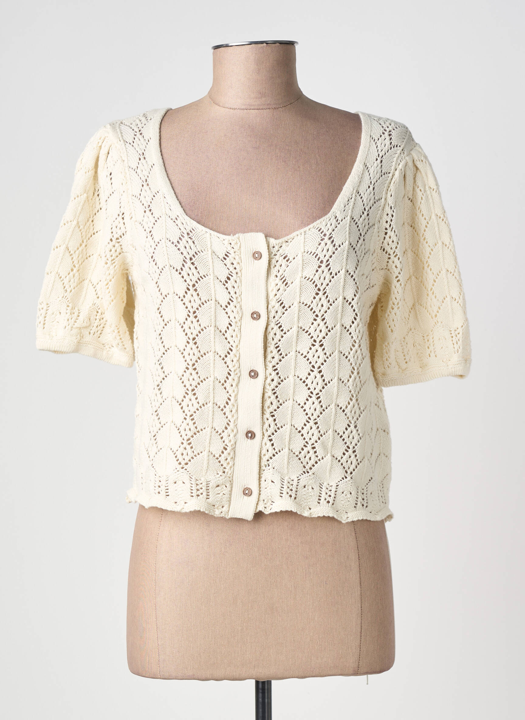 Gilet manches courtes coupe cintrée beige ICHI femme