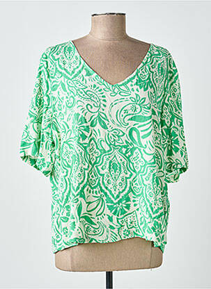 Blouse fermeture boutonnée au dos manches courtes vert ICHI femme