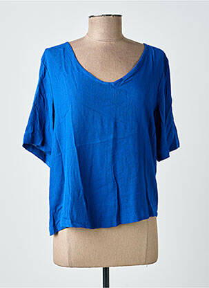 Blouse fermeture boutonnée au dos manches courtes bleu ICHI femme