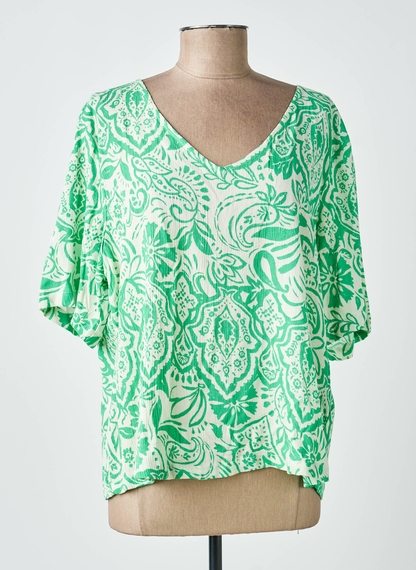 Blouse fermeture boutonnée au dos manches courtes vert ICHI femme