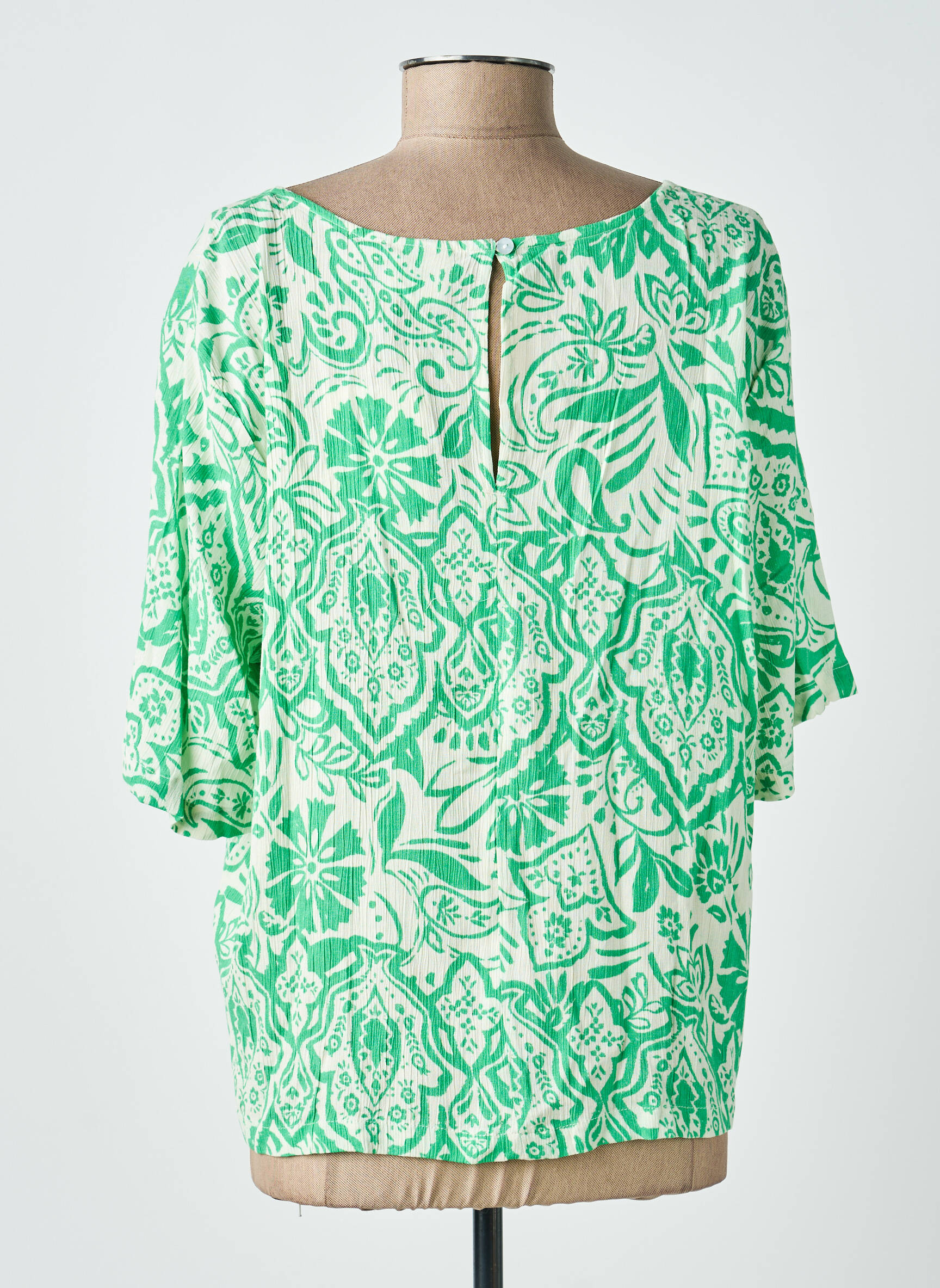 Blouse fermeture boutonnée au dos manches courtes vert ICHI femme