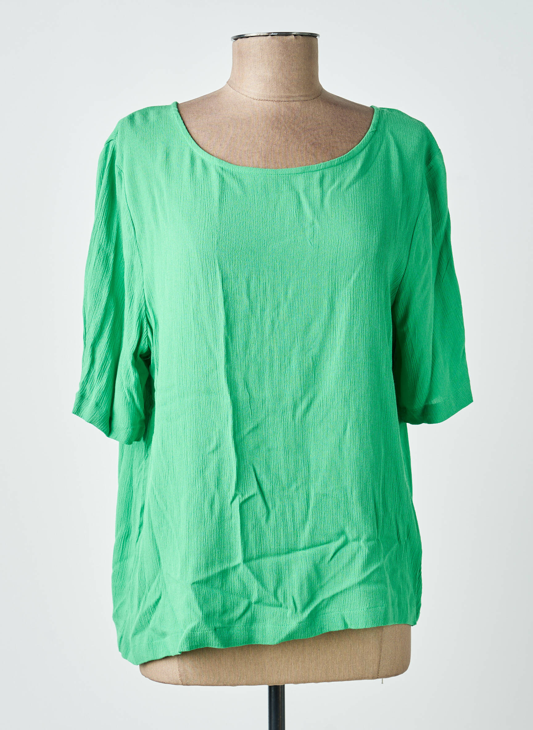 Blouse fermeture boutonnée au dos manches courtes vert ICHI femme